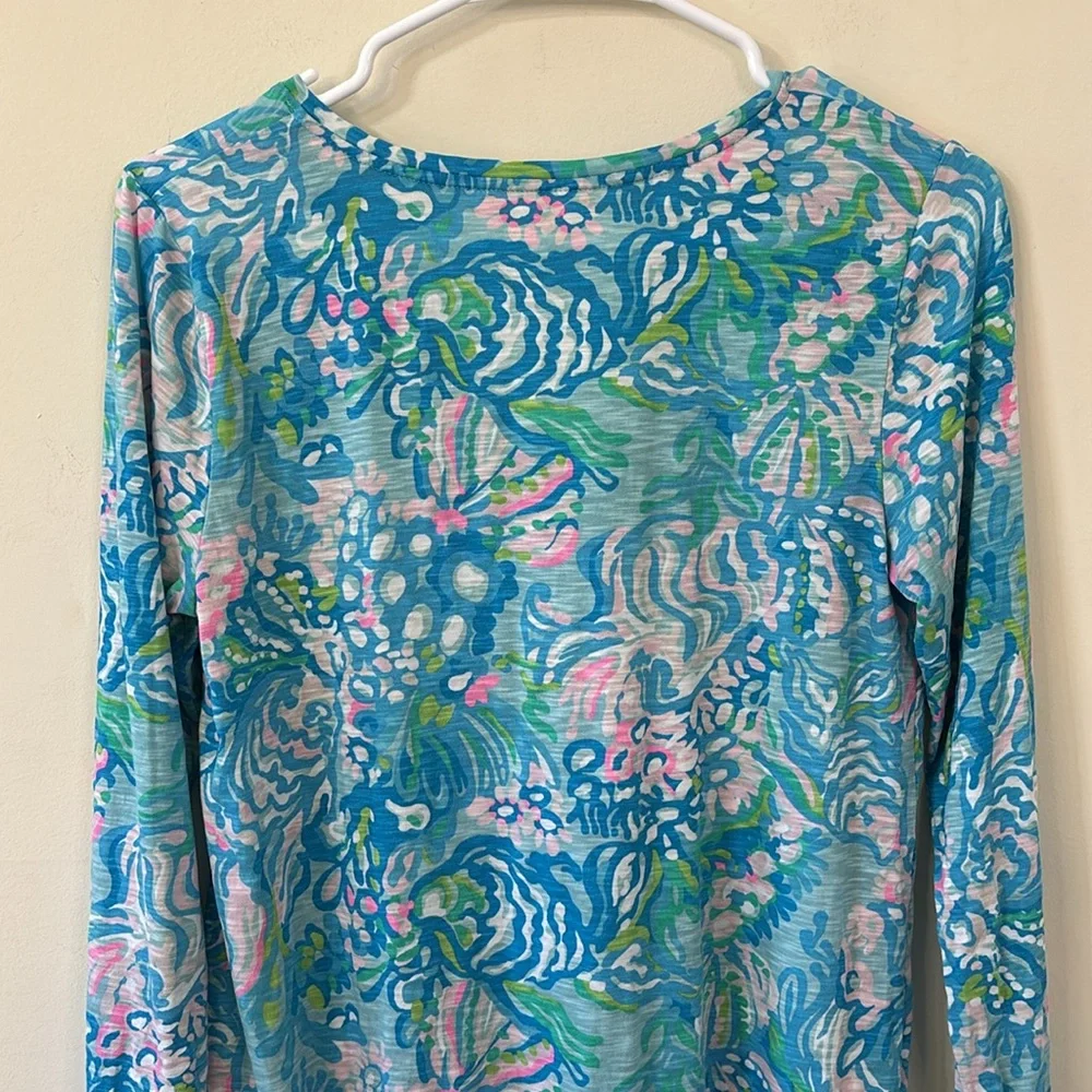 Lilly Pulitzer Etta Long Sleeve Top Blue Ibiza Aqua La Vista Size Small - Picture 6 of 8